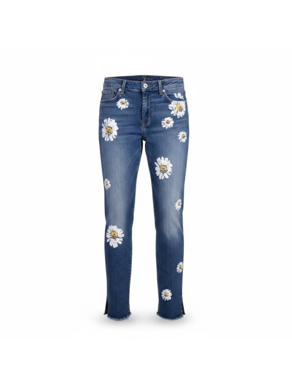 7 For All Mankind Womens Blue Cotton Daisy Embroidered Distressed Jeans Size OS